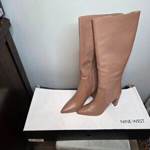 Nine West Danee Medium Natural Pointed Toe, Knee-High Boots, Size 9, New in Box